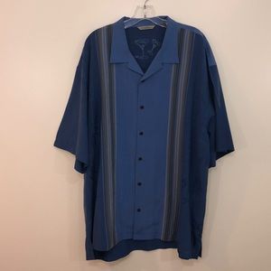 Tommy Bahama XXL Blue Striped Floral Camp Shirt